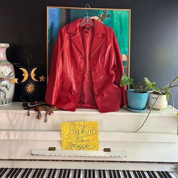 Danier Collection Italian Leather Blazer Jacket Womens Red /Lipstick XS - Picture 2 of 16